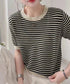 ボーダー柄サマーニットトップス 半袖春夏 レディース ニットソー 配色 クルーネック 薄手ニットTシャツ 着やせトップス 大人カジュアル 韓国プルオーバーおしゃれ 2YTONG-018