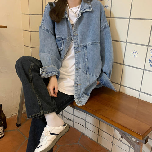 デニムジャケットゆったり レディース春秋 ストリート風 デニム羽織 長袖 無地 ジージャン 大人カジュアル 着やせ アウター 体型カバー おしゃれ 韓国風Gジャン 2AMIY-002