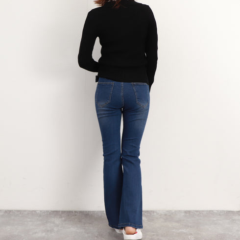 セミフレアデニムパンツ レディース 美脚 ベルト付き ストレッチパンツ ハイウエスト デニムスキニー 韓国風 フィット感 着やせ脚長 カジュアル ジーンズ レトロ 2AMIY-004