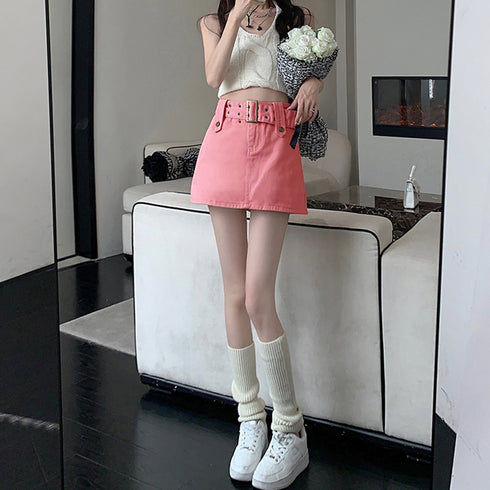キュロットデニムスカート ハイウエスト レディース ベルト付きミニスカパン チラ見せ防止 タイトスカート セクシー ショートスカート 韓国おしゃれ 美脚ボトムス 2AMIY-006