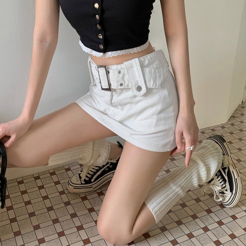キュロットデニムスカート ハイウエスト レディース ベルト付きミニスカパン チラ見せ防止 タイトスカート セクシー ショートスカート 韓国おしゃれ 美脚ボトムス 2AMIY-006