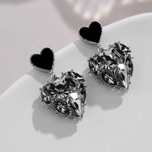 ハートピアス 韓国風 レディース黒ピアス ハートフレームピアス 結婚式 アクセサリー 耳飾り 輝くラインストーン キラキラピアス可愛い 大人上品ピアス カジュアル 2BOYU-001