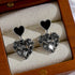 ハートピアス 韓国風 レディース黒ピアス ハートフレームピアス 結婚式 アクセサリー 耳飾り 輝くラインストーン キラキラピアス可愛い 大人上品ピアス カジュアル 2BOYU-001