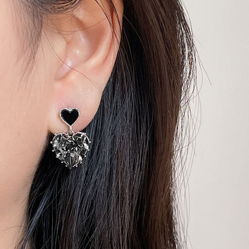 ハートピアス 韓国風 レディース黒ピアス ハートフレームピアス 結婚式 アクセサリー 耳飾り 輝くラインストーン キラキラピアス可愛い 大人上品ピアス カジュアル 2BOYU-001