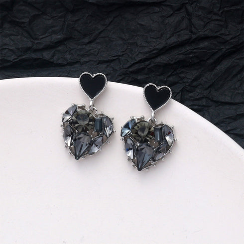 ハートピアス 韓国風 レディース黒ピアス ハートフレームピアス 結婚式 アクセサリー 耳飾り 輝くラインストーン キラキラピアス可愛い 大人上品ピアス カジュアル 2BOYU-001