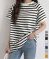 ボーダーTシャツ 半袖チュニックTシャツ 綿混tシャツ クルーネックカットソー プルオーバー着やせ夏トップス おしゃれカジュアル シンプルロングtシャツ ゆったり 2CHENFAN-001