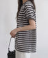 ボーダーTシャツ 半袖チュニックTシャツ 綿混tシャツ クルーネックカットソー プルオーバー着やせ夏トップス おしゃれカジュアル シンプルロングtシャツ ゆったり 2CHENFAN-001