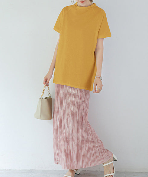 ボーダーTシャツ 半袖チュニックTシャツ 綿混tシャツ クルーネックカットソー プルオーバー着やせ夏トップス おしゃれカジュアル シンプルロングtシャツ ゆったり 2CHENFAN-001