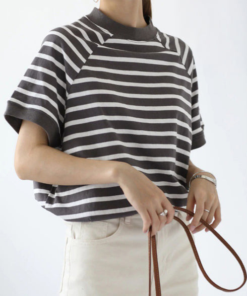 ボーダーTシャツ 半袖チュニックTシャツ 綿混tシャツ クルーネックカットソー プルオーバー着やせ夏トップス おしゃれカジュアル シンプルロングtシャツ ゆったり 2CHENFAN-001