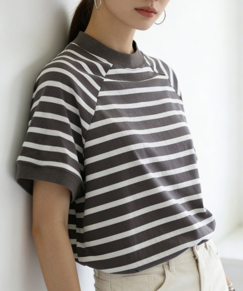 ボーダーTシャツ 半袖チュニックTシャツ 綿混tシャツ クルーネックカットソー プルオーバー着やせ夏トップス おしゃれカジュアル シンプルロングtシャツ ゆったり 2CHENFAN-001
