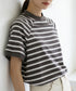 ボーダーTシャツ 半袖チュニックTシャツ 綿混tシャツ クルーネックカットソー プルオーバー着やせ夏トップス おしゃれカジュアル シンプルロングtシャツ ゆったり 2CHENFAN-001