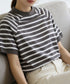 ボーダーTシャツ 半袖チュニックTシャツ 綿混tシャツ クルーネックカットソー プルオーバー着やせ夏トップス おしゃれカジュアル シンプルロングtシャツ ゆったり 2CHENFAN-001