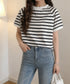 ボーダーTシャツ 半袖チュニックTシャツ 綿混tシャツ クルーネックカットソー プルオーバー着やせ夏トップス おしゃれカジュアル シンプルロングtシャツ ゆったり 2CHENFAN-001