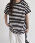 ボーダーTシャツ 半袖チュニックTシャツ 綿混tシャツ クルーネックカットソー プルオーバー着やせ夏トップス おしゃれカジュアル シンプルロングtシャツ ゆったり 2CHENFAN-001