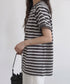 ボーダーTシャツ 半袖チュニックTシャツ 綿混tシャツ クルーネックカットソー プルオーバー着やせ夏トップス おしゃれカジュアル シンプルロングtシャツ ゆったり 2CHENFAN-001