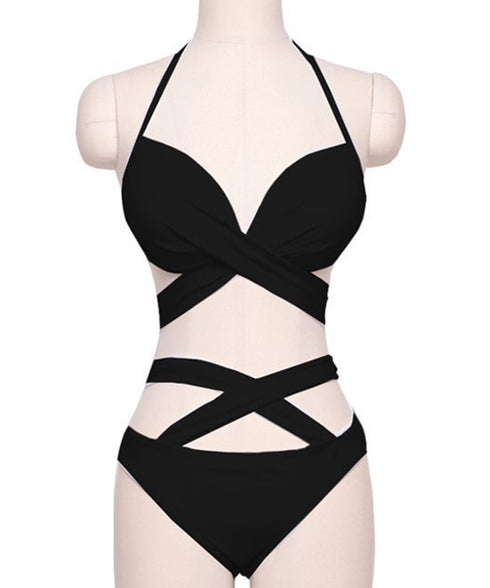 セクシービキニ ホルターネック水着韓国風 フロントクロス ビキニ2点セット ハイウエスト水着 クロスバンドゥ バスト盛れる水着スイムウェア海水浴 お洒落くびれ水着 2CHENGJ-001