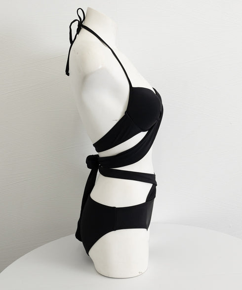 セクシービキニ ホルターネック水着韓国風 フロントクロス ビキニ2点セット ハイウエスト水着 クロスバンドゥ バスト盛れる水着スイムウェア海水浴 お洒落くびれ水着 2CHENGJ-001