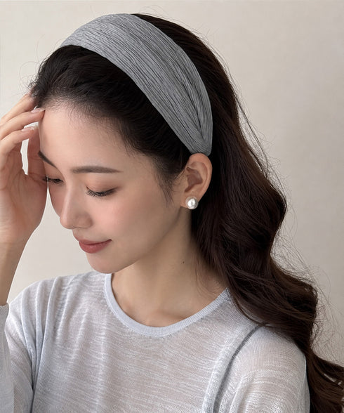 プリーツワイドカチューシャ幅広ヘアバンド 韓国風ボリュームカチューシャ小顔見え 大人可愛い人気髪飾り ヘアアレンジ小物 ターバン風カチューシャ きれいめヘアアクセ 2CL-001