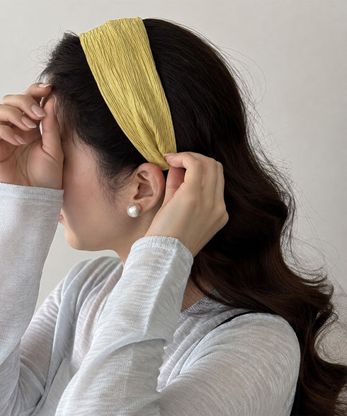 プリーツワイドカチューシャ幅広ヘアバンド 韓国風ボリュームカチューシャ小顔見え 大人可愛い人気髪飾り ヘアアレンジ小物 ターバン風カチューシャ きれいめヘアアクセ 2CL-001