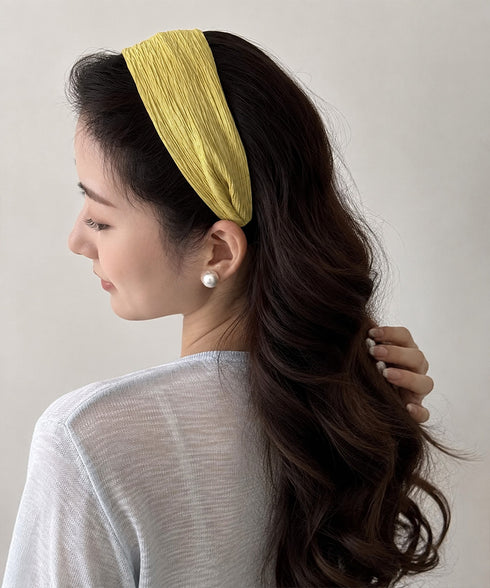 プリーツワイドカチューシャ幅広ヘアバンド 韓国風ボリュームカチューシャ小顔見え 大人可愛い人気髪飾り ヘアアレンジ小物 ターバン風カチューシャ きれいめヘアアクセ 2CL-001