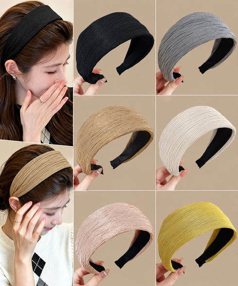プリーツワイドカチューシャ幅広ヘアバンド 韓国風ボリュームカチューシャ小顔見え 大人可愛い人気髪飾り ヘアアレンジ小物 ターバン風カチューシャ きれいめヘアアクセ 2CL-001
