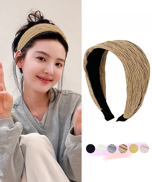 プリーツワイドカチューシャ幅広ヘアバンド 韓国風ボリュームカチューシャ小顔見え 大人可愛い人気髪飾り ヘアアレンジ小物 ターバン風カチューシャ きれいめヘアアクセ 2CL-001
