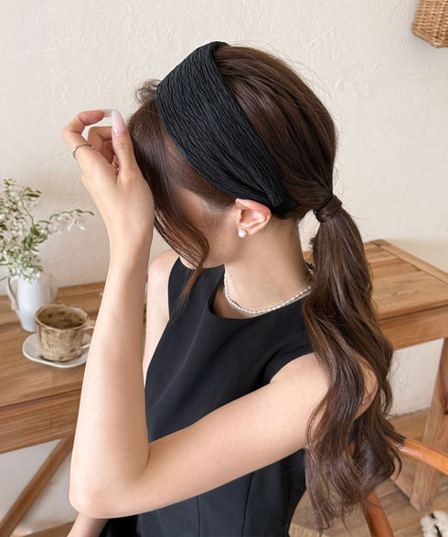 プリーツワイドカチューシャ幅広ヘアバンド 韓国風ボリュームカチューシャ小顔見え 大人可愛い人気髪飾り ヘアアレンジ小物 ターバン風カチューシャ きれいめヘアアクセ 2CL-001