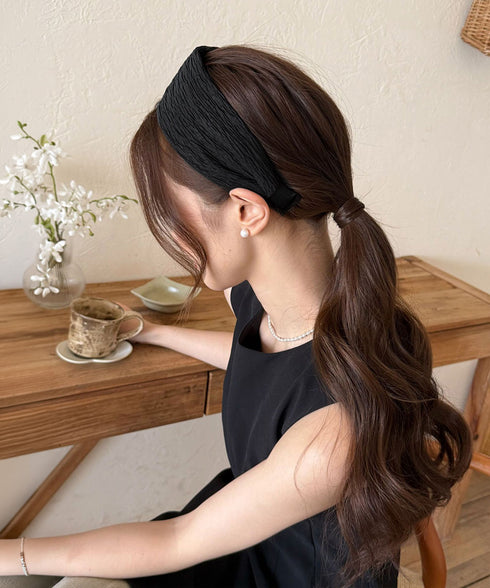 プリーツワイドカチューシャ幅広ヘアバンド 韓国風ボリュームカチューシャ小顔見え 大人可愛い人気髪飾り ヘアアレンジ小物 ターバン風カチューシャ きれいめヘアアクセ 2CL-001