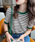 ボーダーニットトップス 半袖 レディース 大人可愛い 春夏 配色ニットTシャツ カジュアル 丸首サマーニット インスタ映え 夏服 おしゃれ 薄手ニットソー 韓国風 2DAIWEI-003