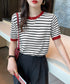 ボーダーニットトップス 半袖 レディース 大人可愛い 春夏 配色ニットTシャツ カジュアル 丸首サマーニット インスタ映え 夏服 おしゃれ 薄手ニットソー 韓国風 2DAIWEI-003