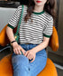ボーダーニットトップス 半袖 レディース 大人可愛い 春夏 配色ニットTシャツ カジュアル 丸首サマーニット インスタ映え 夏服 おしゃれ 薄手ニットソー 韓国風 2DAIWEI-003