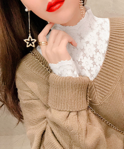 微起毛 ハイネックレースブラウス 春秋冬 重ね着 シースルートップス レディース きれいめ フリルブラウス レイヤード 大人可愛い 花柄レーストップスパフスリーブ 2DUOJC-001