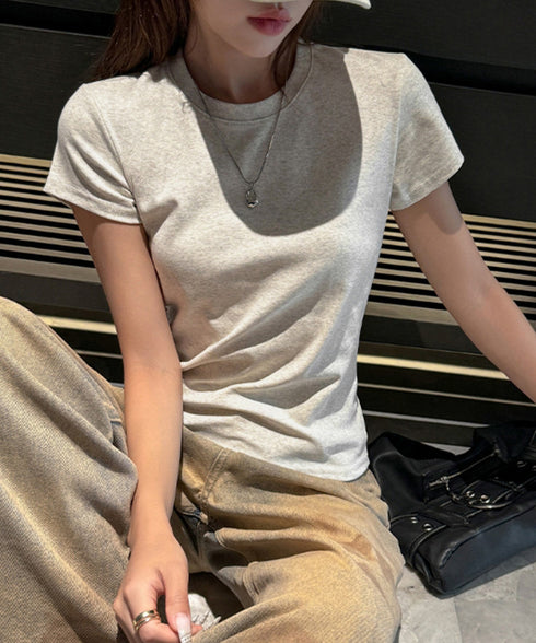 Tシャツ レディース フィットカットソー レディース クルーネックtシャツ 細見え夏服 ストレッチトップス シンプル 着回し タイトtシャツ 半袖カットソー無地 2DYYT-001