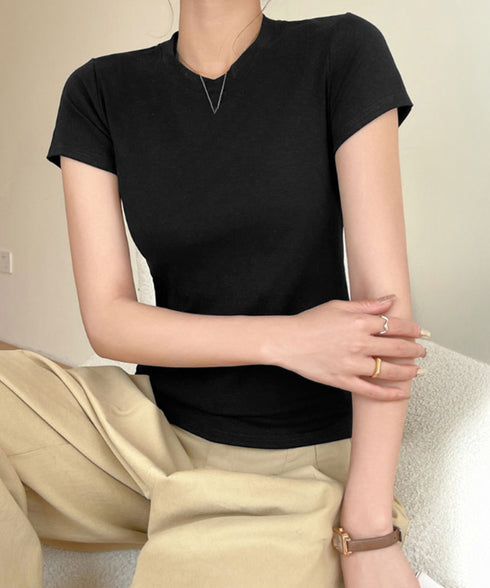 Tシャツ レディース フィットカットソー レディース クルーネックtシャツ 細見え夏服 ストレッチトップス シンプル 着回し タイトtシャツ 半袖カットソー無地 2DYYT-001