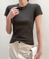 Tシャツ レディース フィットカットソー レディース クルーネックtシャツ 細見え夏服 ストレッチトップス シンプル 着回し タイトtシャツ 半袖カットソー無地 2DYYT-001