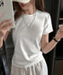 Tシャツ レディース フィットカットソー レディース クルーネックtシャツ 細見え夏服 ストレッチトップス シンプル 着回し タイトtシャツ 半袖カットソー無地 2DYYT-001