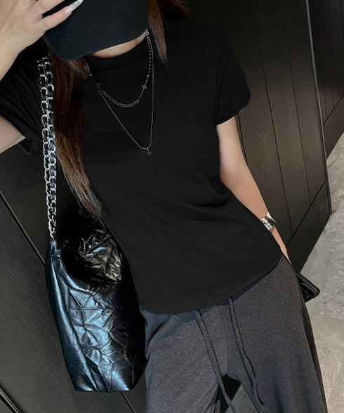 Tシャツ レディース フィットカットソー レディース クルーネックtシャツ 細見え夏服 ストレッチトップス シンプル 着回し タイトtシャツ 半袖カットソー無地 2DYYT-001