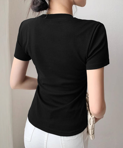 Tシャツ レディース フィットカットソー レディース クルーネックtシャツ 細見え夏服 ストレッチトップス シンプル 着回し タイトtシャツ 半袖カットソー無地 2DYYT-001