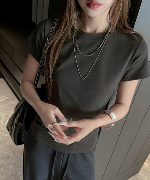 Tシャツ レディース フィットカットソー レディース クルーネックtシャツ 細見え夏服 ストレッチトップス シンプル 着回し タイトtシャツ 半袖カットソー無地 2DYYT-001