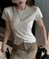 Tシャツ レディース フィットカットソー レディース クルーネックtシャツ 細見え夏服 ストレッチトップス シンプル 着回し タイトtシャツ 半袖カットソー無地 2DYYT-001