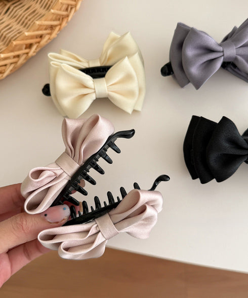 ビッグリボンバンスクリップサテンクリップ 大人可愛いヘアアクセサリー フェミニンヘアクリップ 簡単髪留め 女子会二次会 デート髪飾り しっかり留まるリボンクリップ 2FANXZ-001