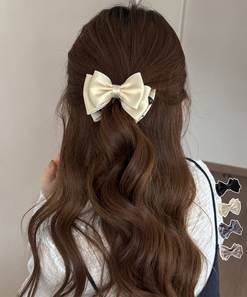 ビッグリボンバンスクリップサテンクリップ 大人可愛いヘアアクセサリー フェミニンヘアクリップ 簡単髪留め 女子会二次会 デート髪飾り しっかり留まるリボンクリップ 2FANXZ-001