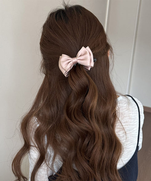 ビッグリボンバンスクリップサテンクリップ 大人可愛いヘアアクセサリー フェミニンヘアクリップ 簡単髪留め 女子会二次会 デート髪飾り しっかり留まるリボンクリップ 2FANXZ-001