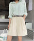 5分丈 タックショートパンツ レディース ハーフパンツ ハイウエスト ショートワイドパンツ 通勤通学ボトムス 大人オフィス おしゃれ 薄手スラックス短パン 膝上丈 2FZHE-001