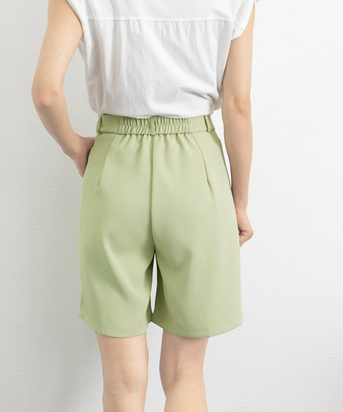 5分丈 タックショートパンツ レディース ハーフパンツ ハイウエスト ショートワイドパンツ 通勤通学ボトムス 大人オフィス おしゃれ 薄手スラックス短パン 膝上丈 2FZHE-001