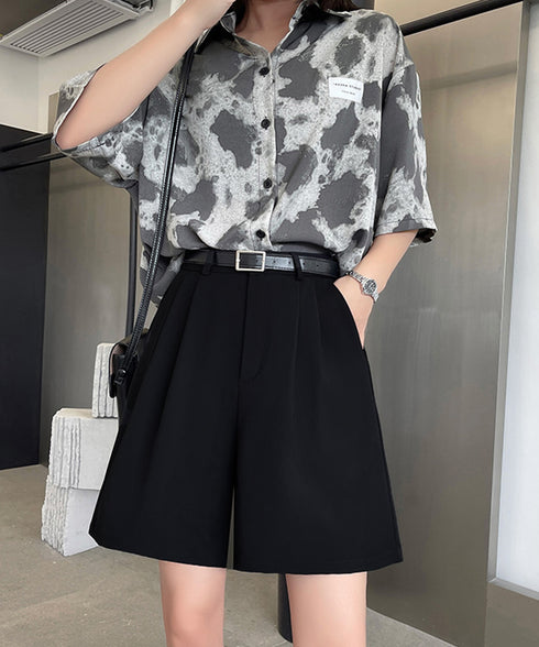 5分丈 タックショートパンツ レディース ハーフパンツ ハイウエスト ショートワイドパンツ 通勤通学ボトムス 大人オフィス おしゃれ 薄手スラックス短パン 膝上丈 2FZHE-001
