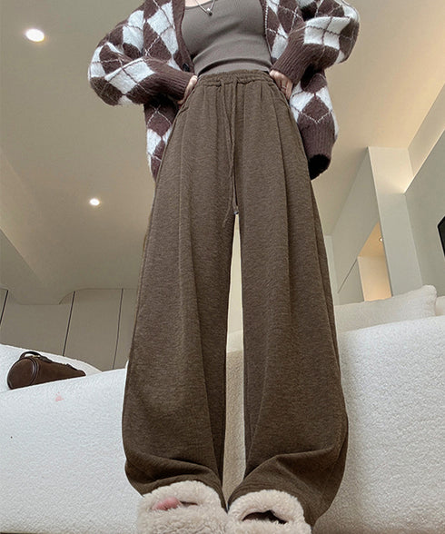 裏起毛ワイドパンツ 裏ボアイージーパンツ レディース ハイウエスト リラックスパンツ ウエストゴム 秋冬ロングパンツ 着やせ ボトムス 防寒保温 厚手暖かいパンツ 2FZHE-003