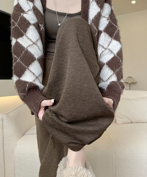 裏起毛ワイドパンツ 裏ボアイージーパンツ レディース ハイウエスト リラックスパンツ ウエストゴム 秋冬ロングパンツ 着やせ ボトムス 防寒保温 厚手暖かいパンツ 2FZHE-003