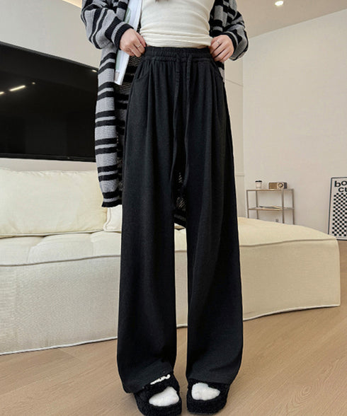 裏起毛ワイドパンツ 裏ボアイージーパンツ レディース ハイウエスト リラックスパンツ ウエストゴム 秋冬ロングパンツ 着やせ ボトムス 防寒保温 厚手暖かいパンツ 2FZHE-003