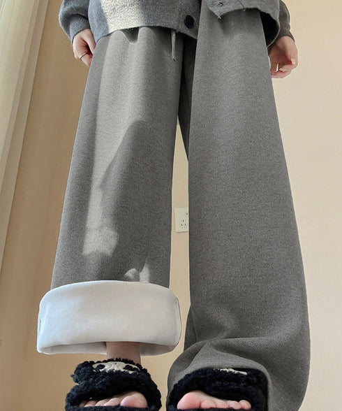 裏起毛ワイドパンツ 裏ボアイージーパンツ レディース ハイウエスト リラックスパンツ ウエストゴム 秋冬ロングパンツ 着やせ ボトムス 防寒保温 厚手暖かいパンツ 2FZHE-003